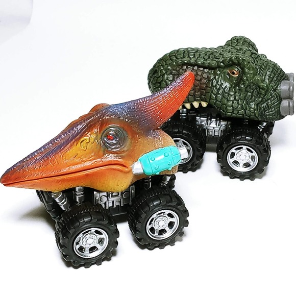 Vtg Dinosaur Heads Pull Back Racer Cars Set of 6 (eb a/b) - Picture 2 of 9